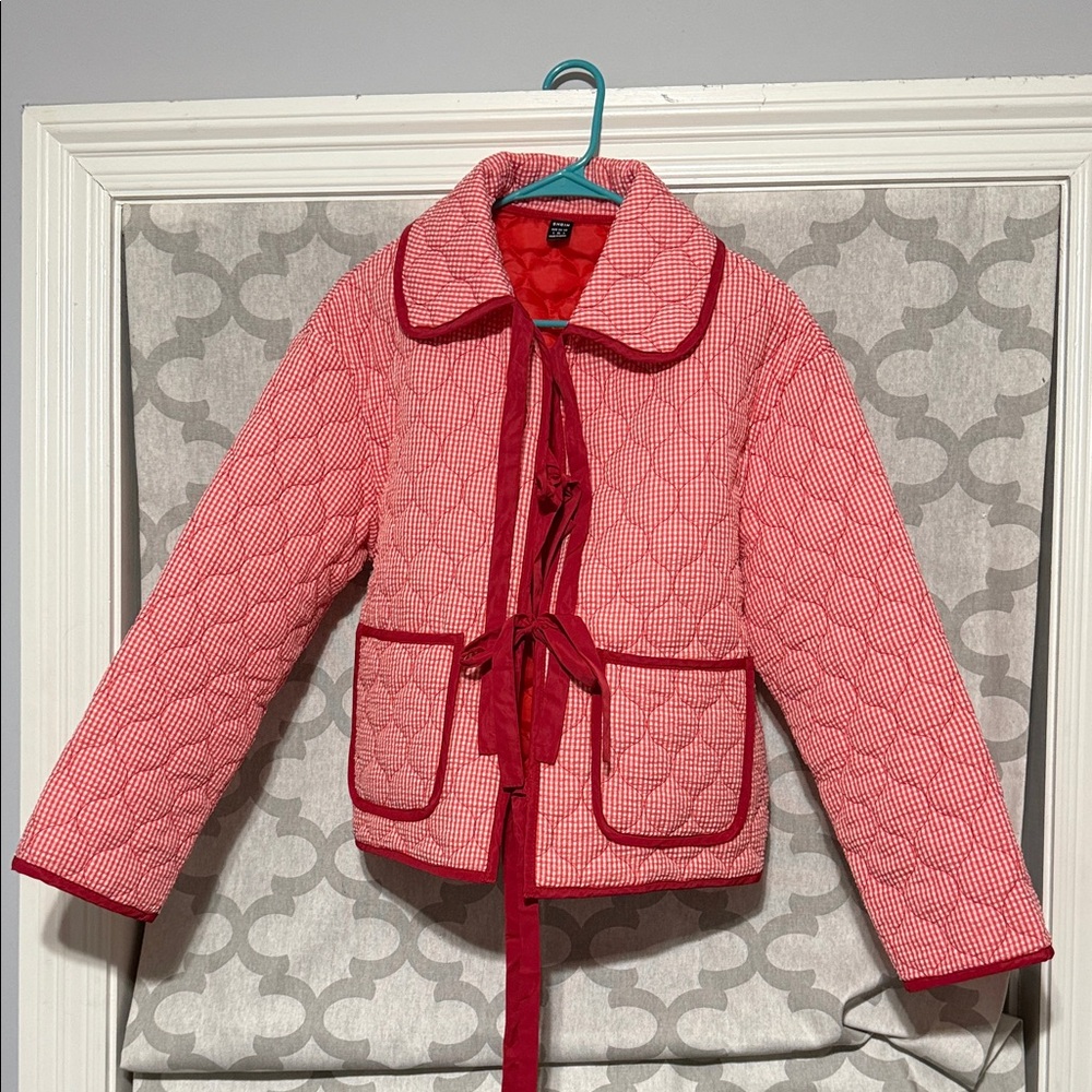 SHEIN Red Checkered Kids Puffer Jacket